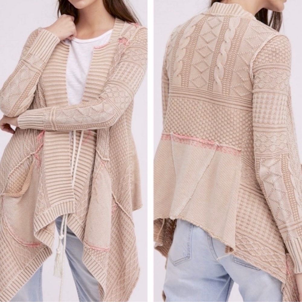 Free People All Washed Out Asymmetrical Cardigan Sand Tan Pink Sz S
